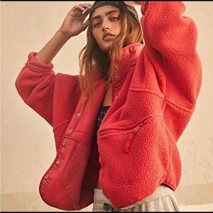 Free People Hit the Slopes Fleece Jacket - Cherry Crush NWT